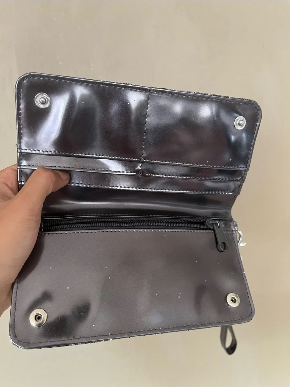 Glitter Wristlet Clutch - Silver Black Sparkle